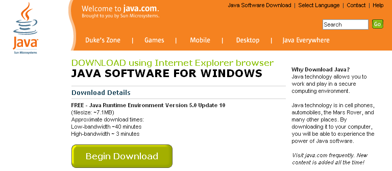 Download Java Software for Windows - Begin Download