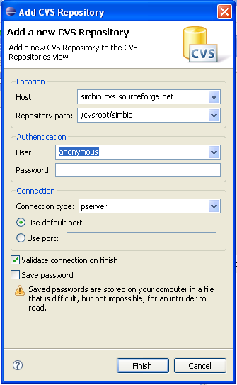 Figure 1-2-4 Connection to SourceForge.net CVS